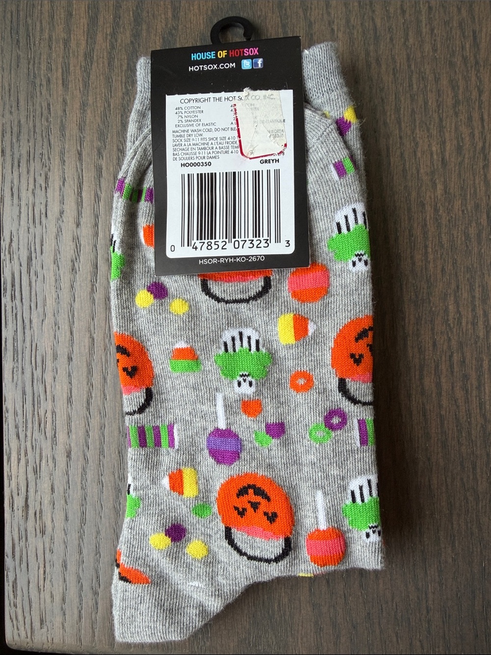 6/$30 Hot Sox Halloween Pumpkin & Candy Crew Socks with Orange and Green Accents - Picture 2 of 3